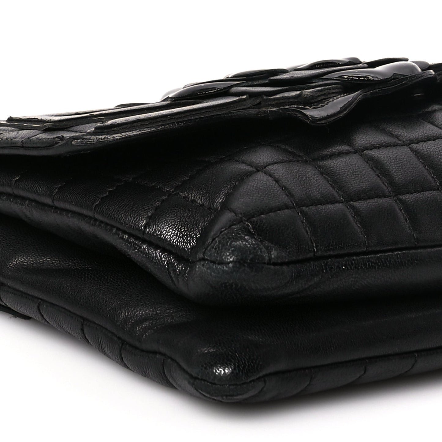 Lambskin Quilted Chocolate Bar Camellia No. 5 Flap Bag Black