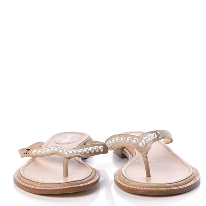 Chanel Suede Pearl Thong Sandals 39 Beige 2 of 19
