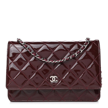 Chanel Patent Quilted Wallet On Chain WOC Burgundy 1 of 4
