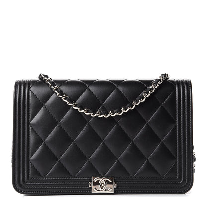 Chanel Lambskin Quilted Boy Wallet On Chain WOC Black 1 of 12