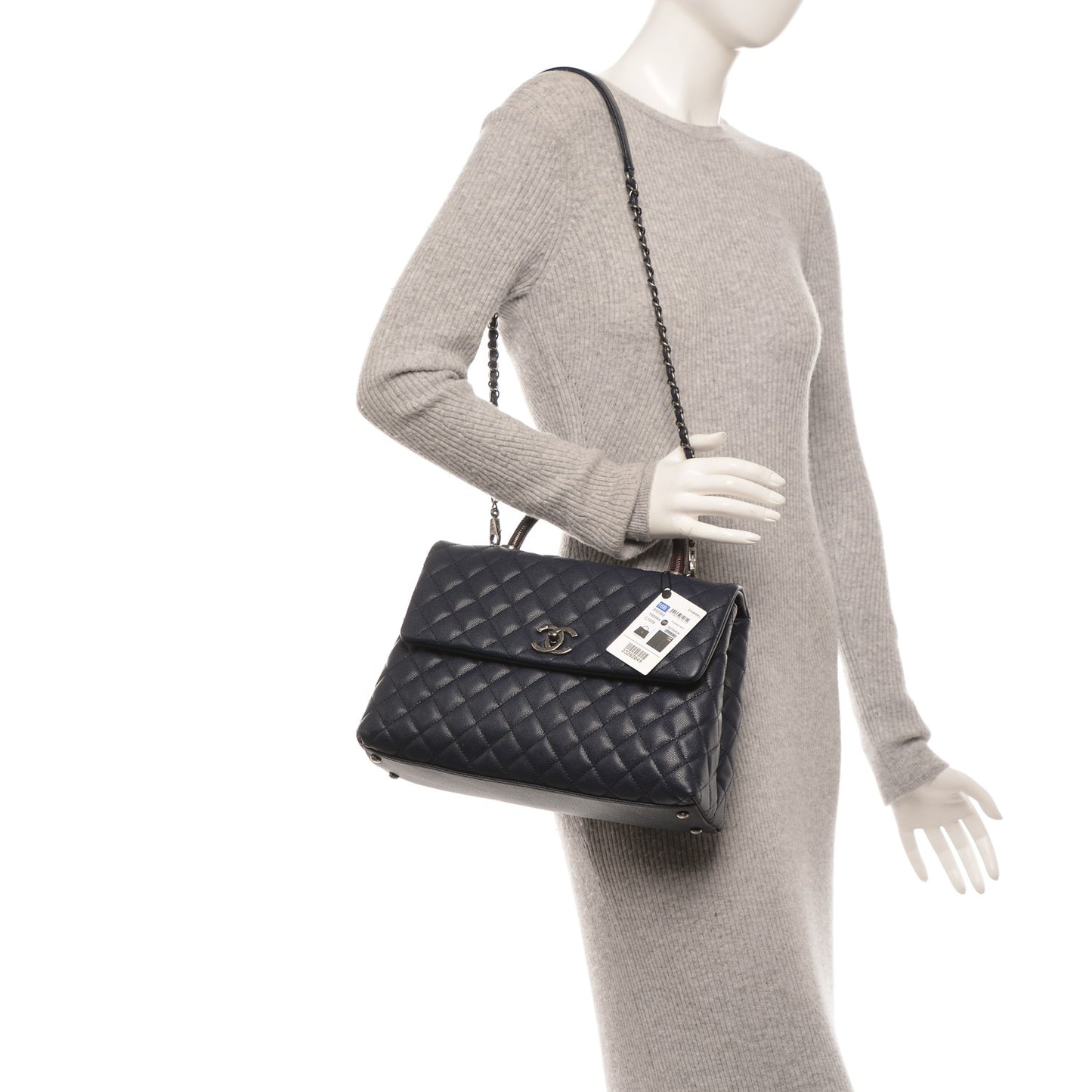 Caviar Lizard Quilted Medium Coco Handle Flap Navy