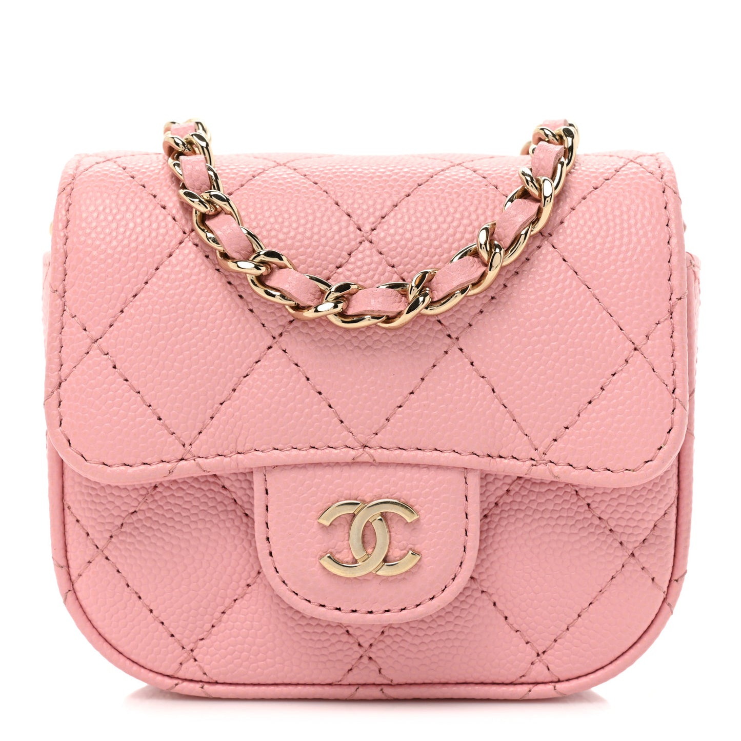 Caviar Quilted Mini Clutch With Chain Pink