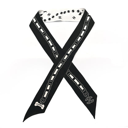 Chanel Silk CC Puppies Slim Bandeau Scarf Black Ecru 1 of 4