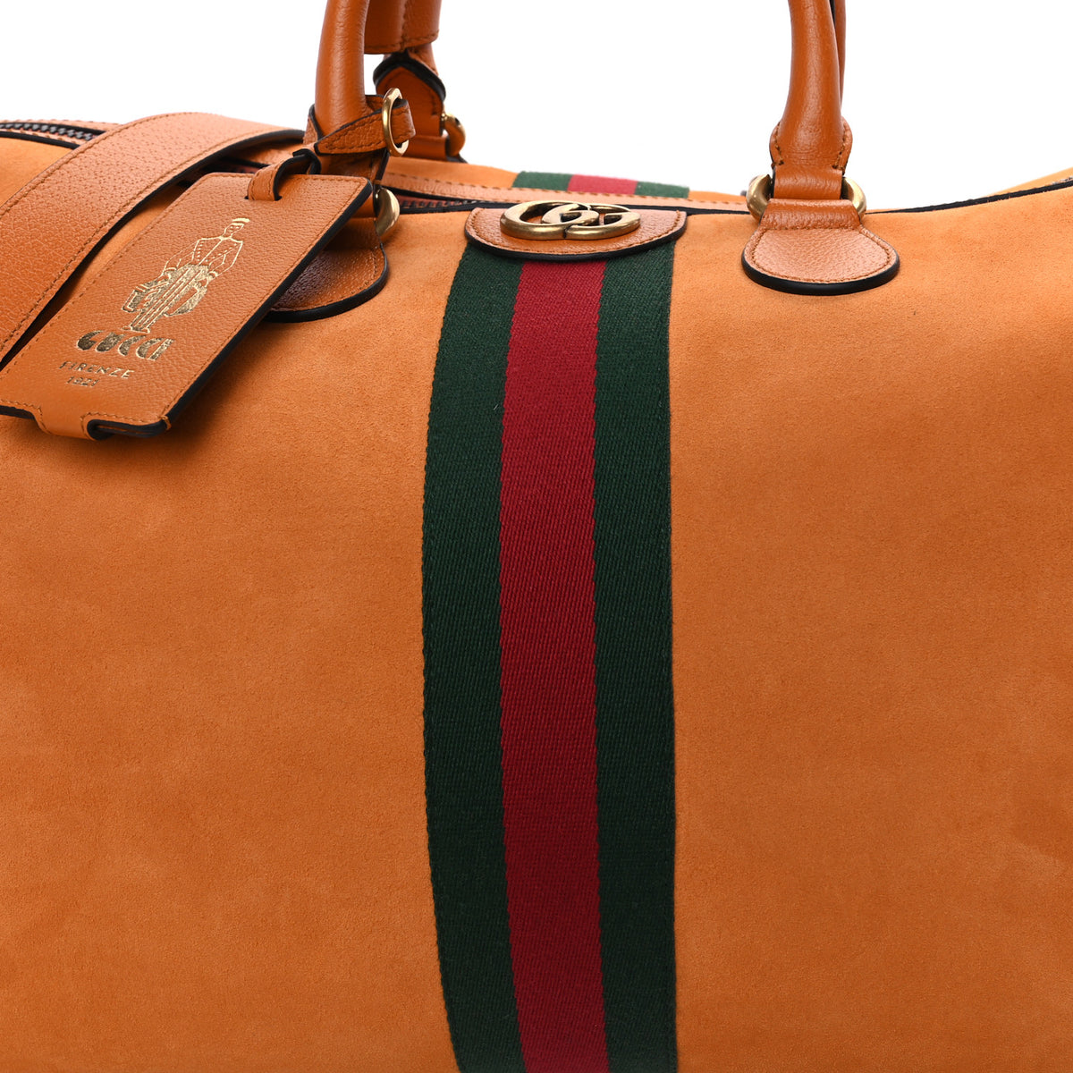 Gucci Suede Calfskin Web Medium Savoy Duffle Bag Orange 6 of 8
