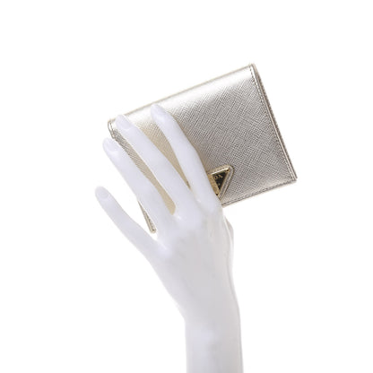Prada Metallic Saffiano Flap Compact Wallet Pirite 2 of 10