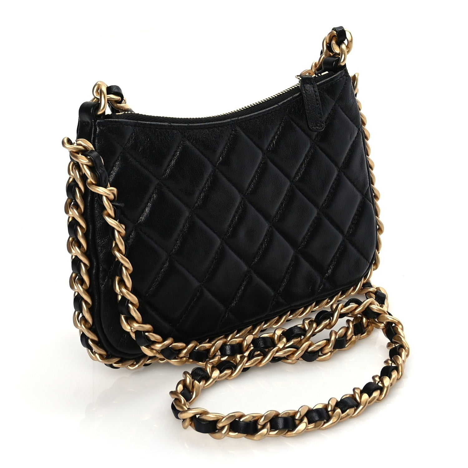 Chanel Lambskin Quilted Chain Around Top Handle Mini Bag Black 2 of 9