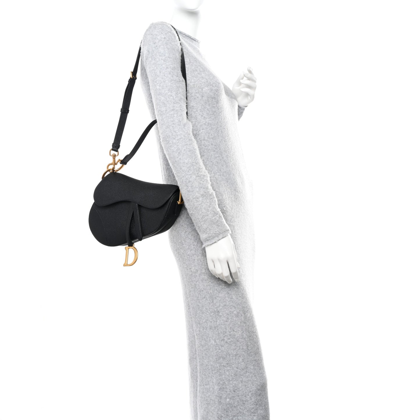 Grained Calfskin Saddle Bag With Strap Black