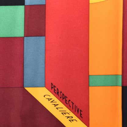 Hermes Silk Perspective Cavaliere 90 Twill Orange Rouge H Vert 3 of 6