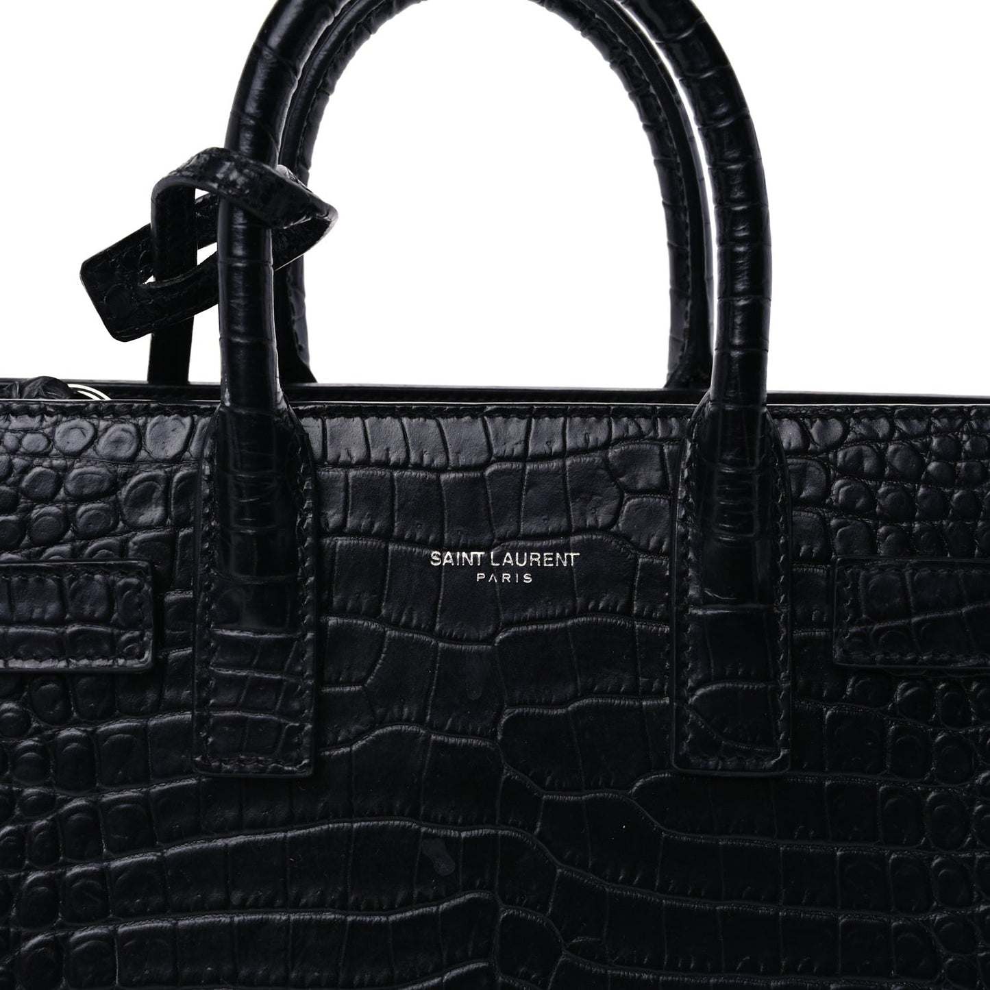 Calfskin Crocodile Embossed Nano Sac De Jour  Black