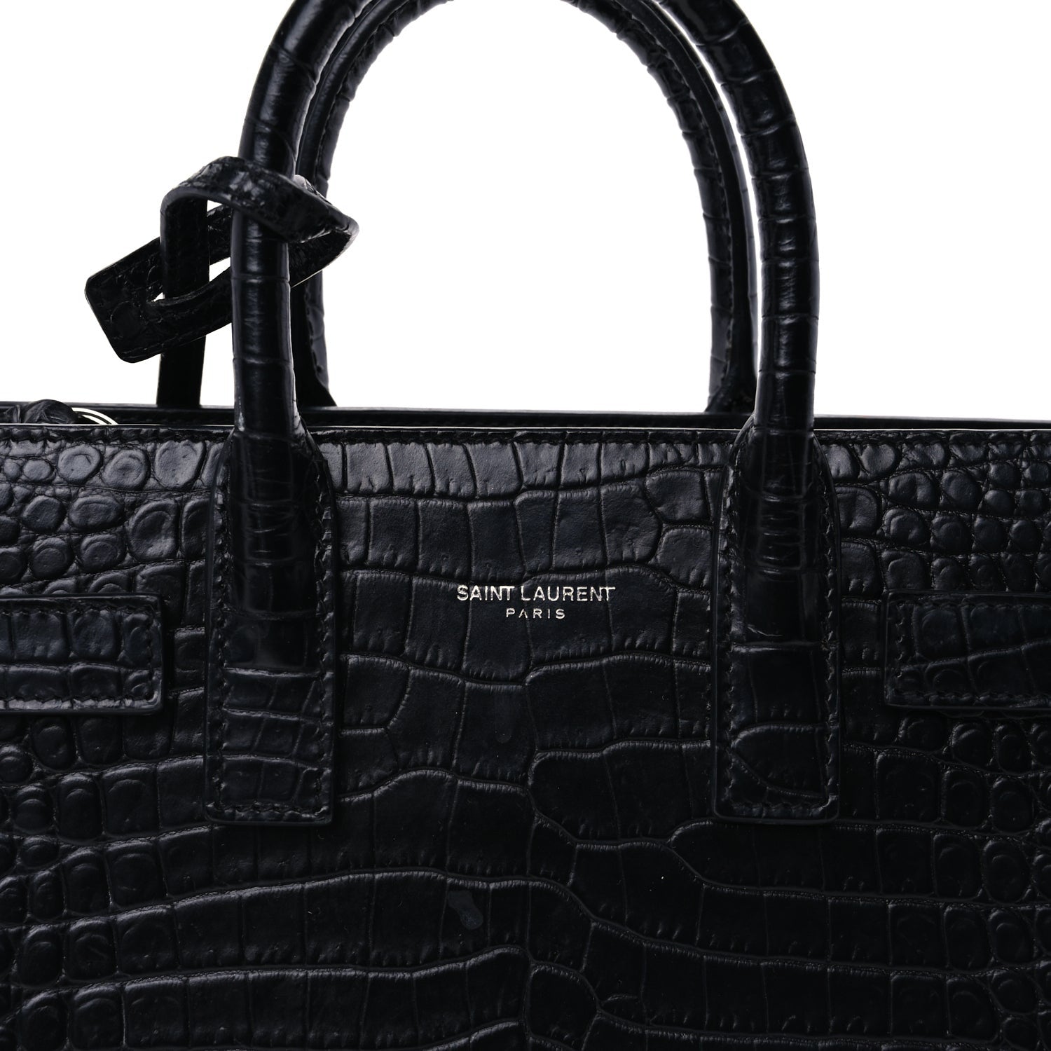 Saint Laurent Calfskin Crocodile Embossed Nano Sac De Jour  Black 7 of 9