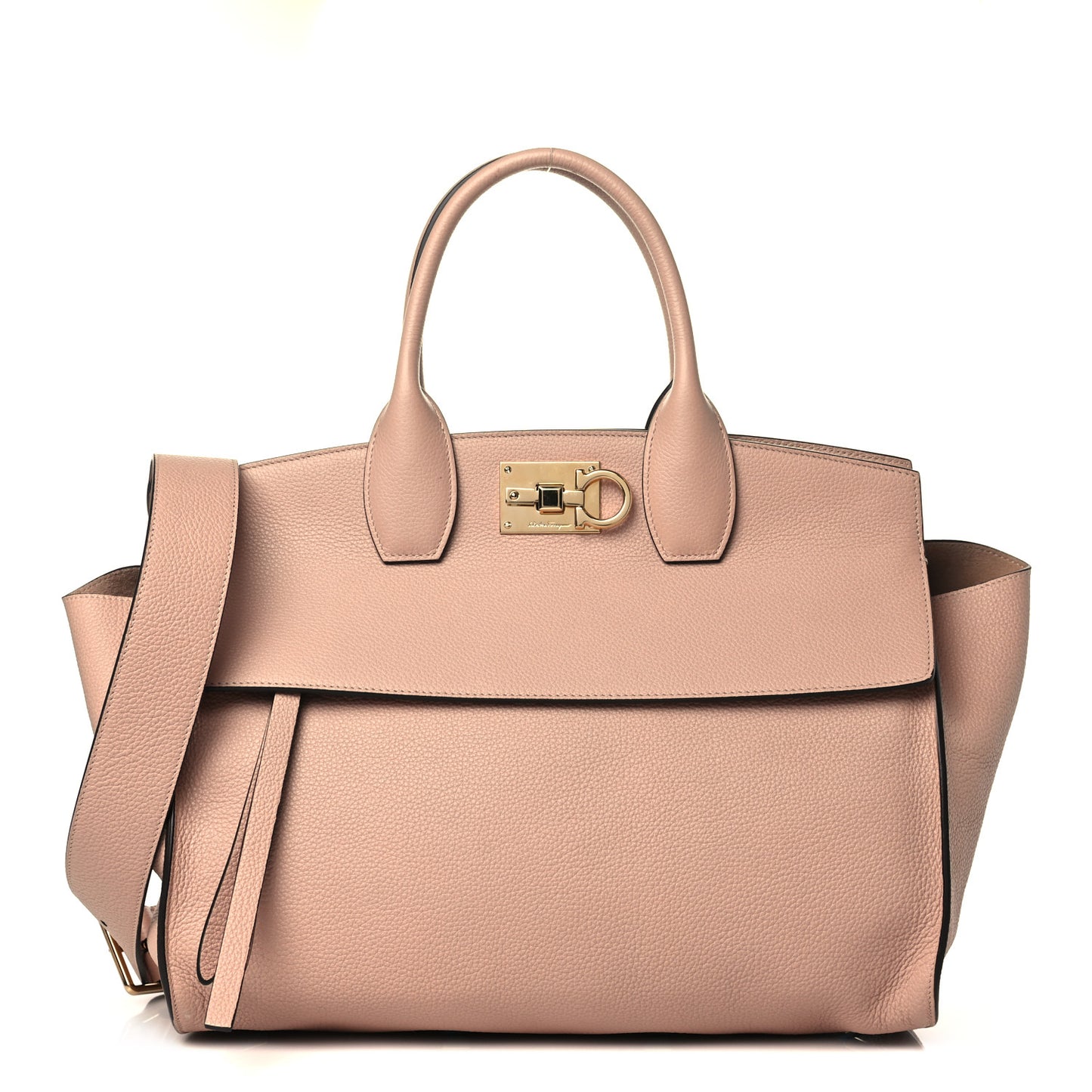 Hammered Calfskin Medium Studio Top Handle Bag Beige