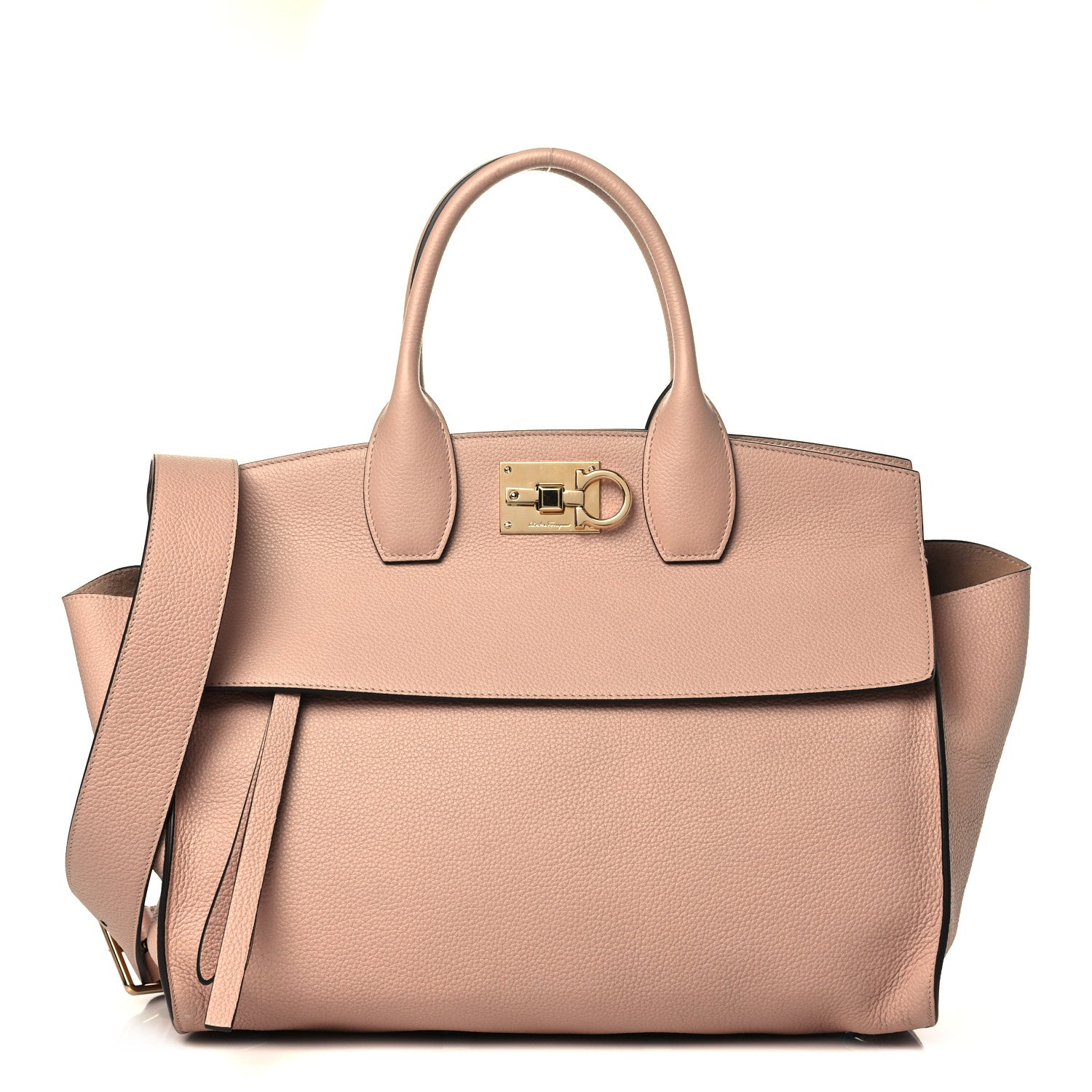 Salvatore Ferragamo Hammered Calfskin Medium Studio Top Handle Bag Beige 1 of 10