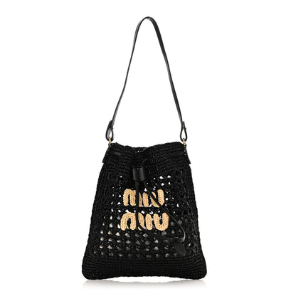 Miu Miu Raffia Shoulder Bag Black 1 of 9