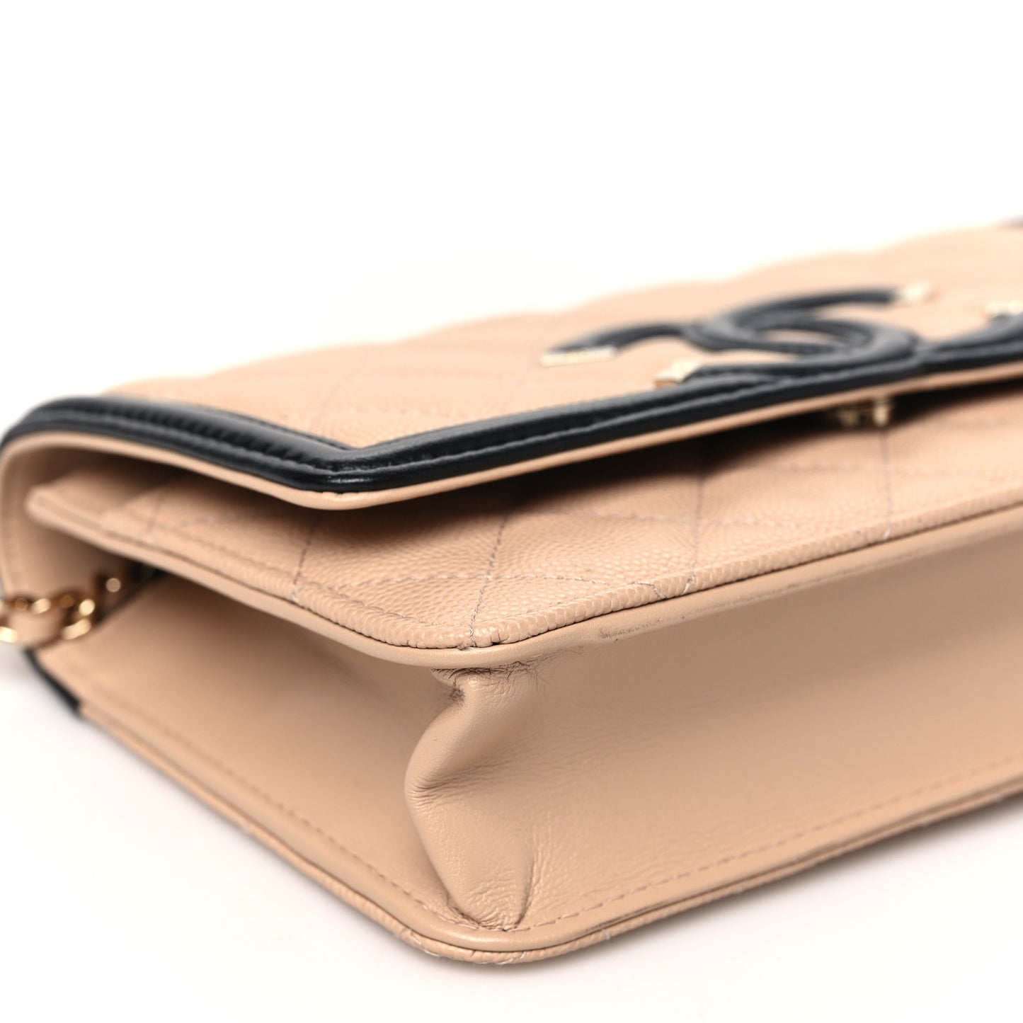 Caviar Quilted CC Filigree Wallet On Chain WOC Beige Black