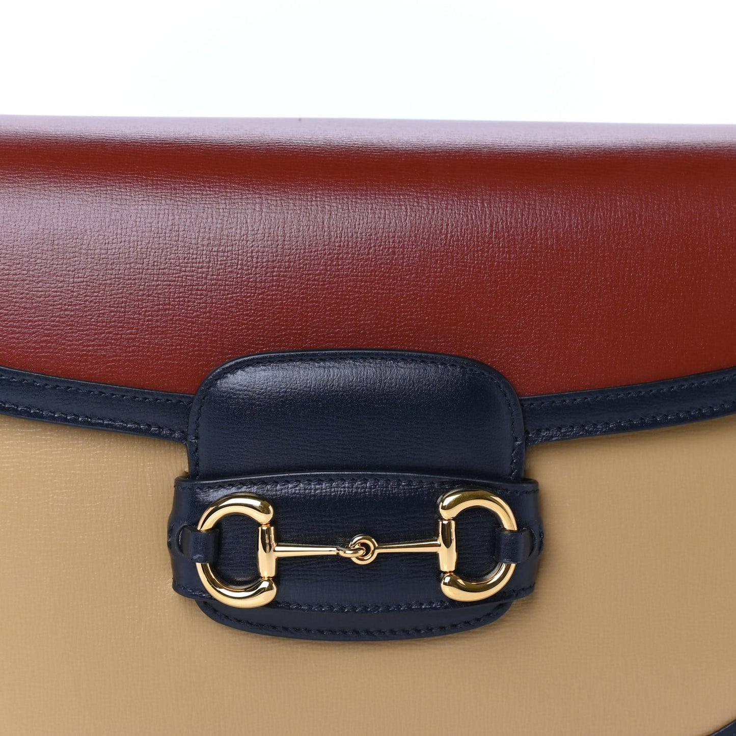 Azalea Calfskin Tri-Color Horsebit 1955 Shoulder Bag New Cherry Red Sun Oil Blue