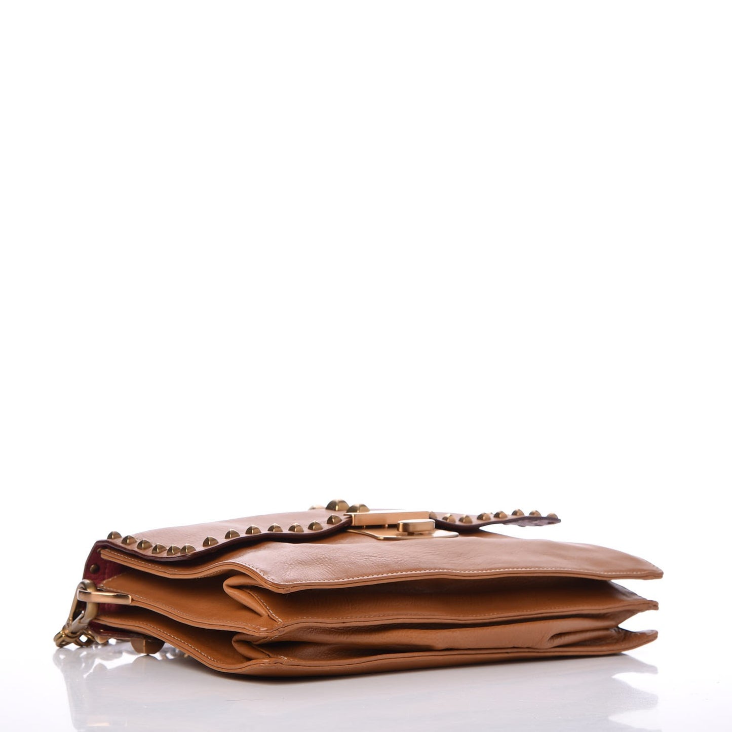 Glace Calfskin Studded Detachable Chain Clutch Tan