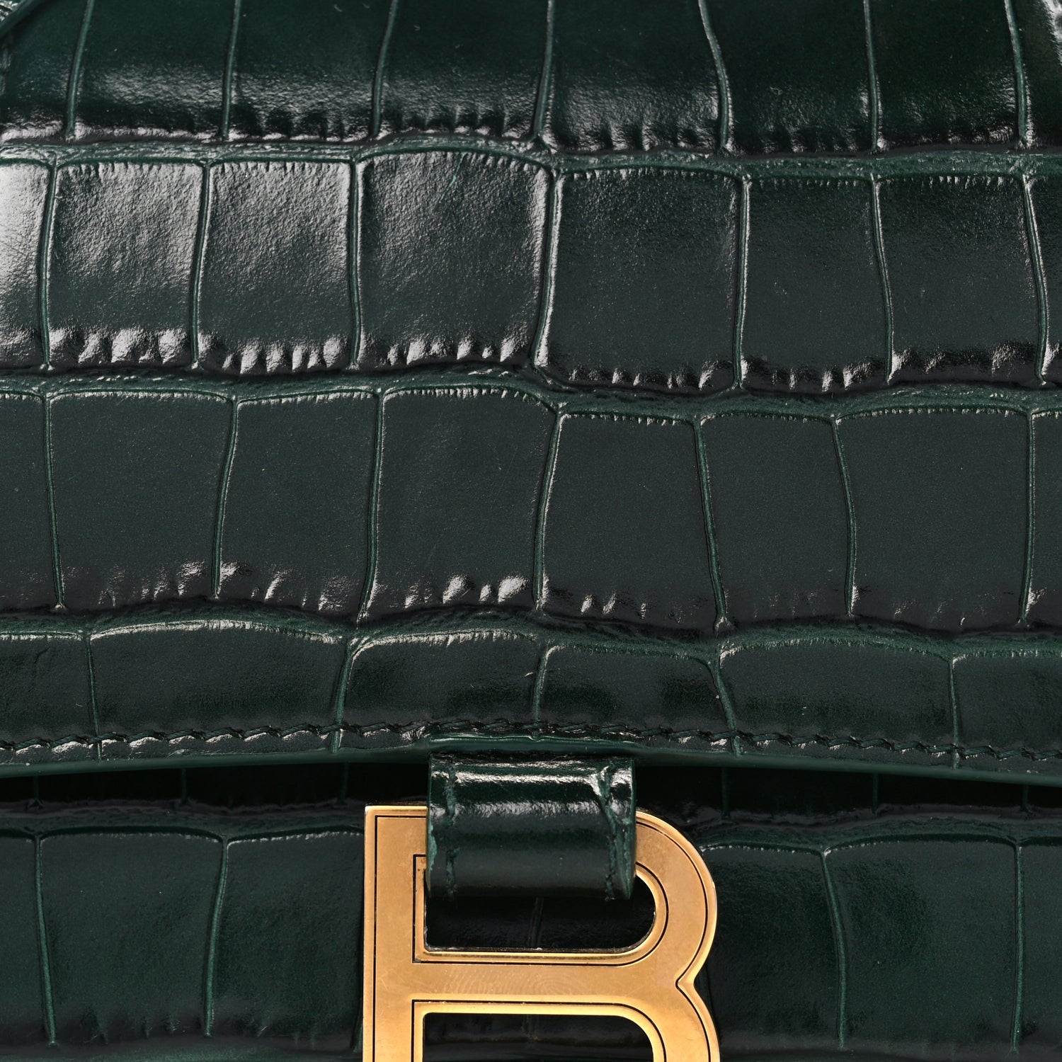 Balenciaga Shiny Calfskin Crocodile Embossed Small Hourglass Top Handle Bag Forest Green 6 of 8