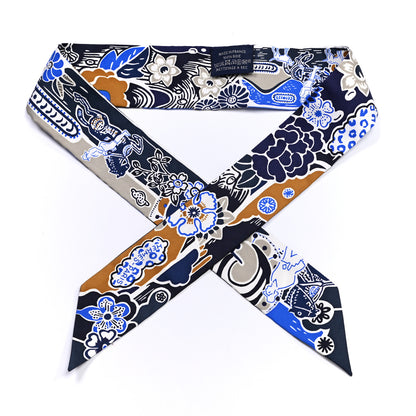 Hermes Silk Bingata Twilly Marine Tabac White 1 of 4