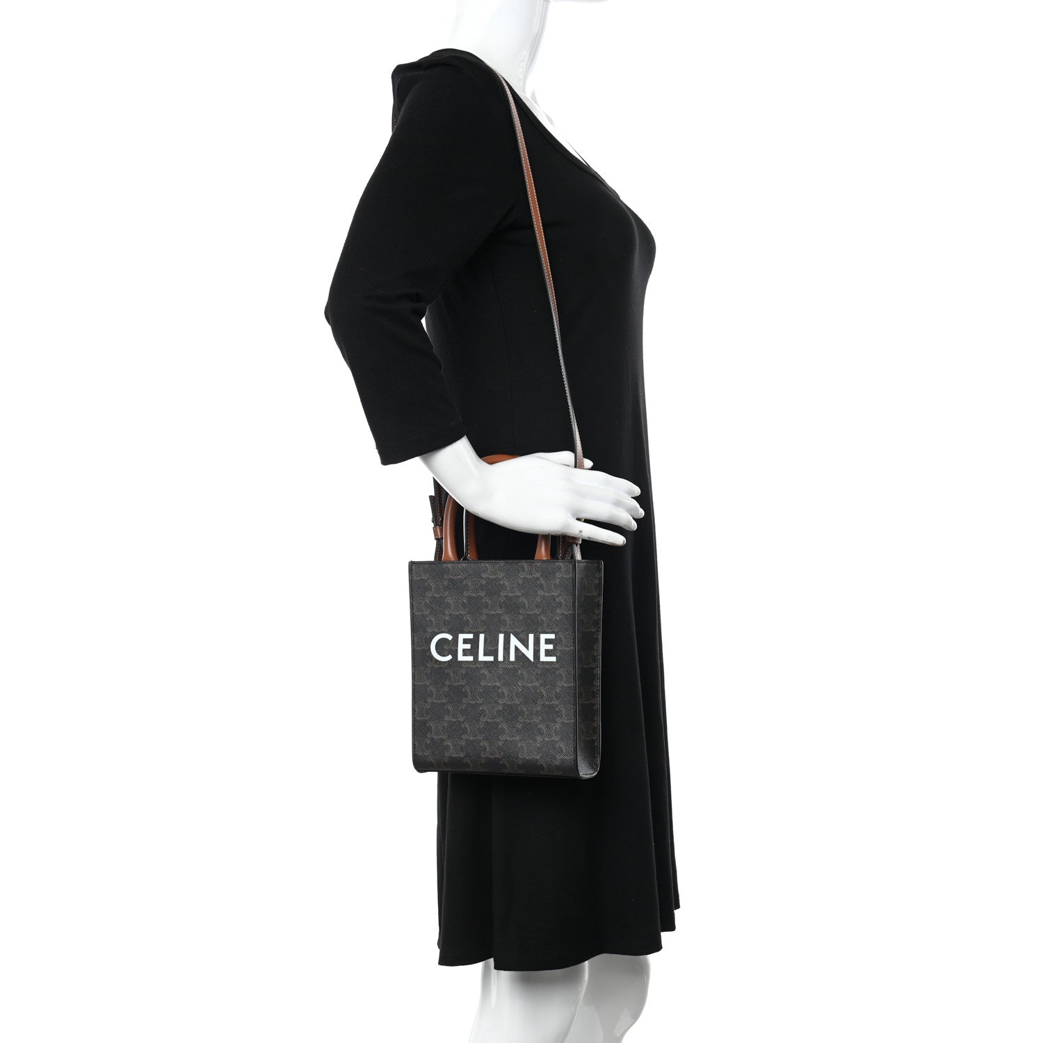 Celine Triomphe Canvas Calfskin Mini Vertical Cabas Tan 2 of 10