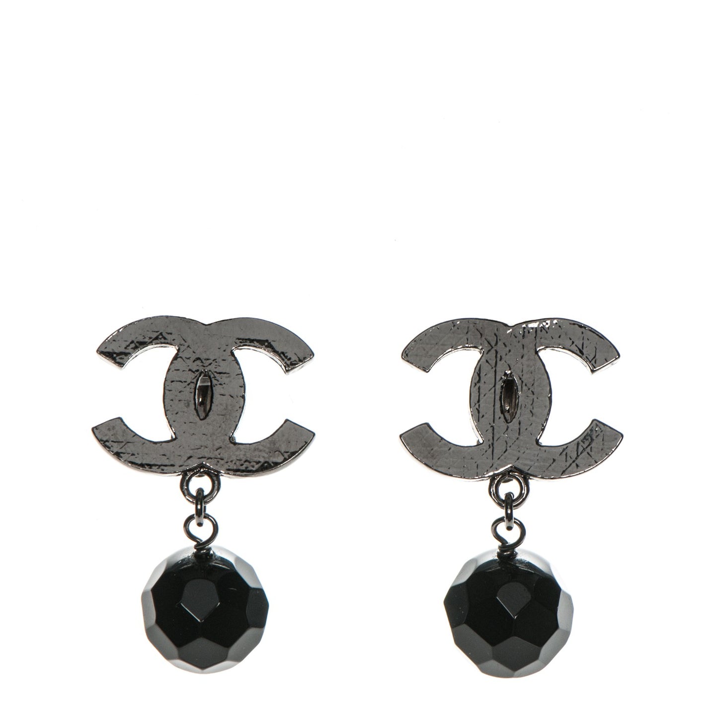 Ruthenium CC Bead Drop Clip On Earrings Black