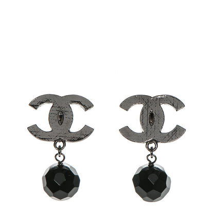 Chanel Ruthenium CC Bead Drop Clip On Earrings Black 1 of 4