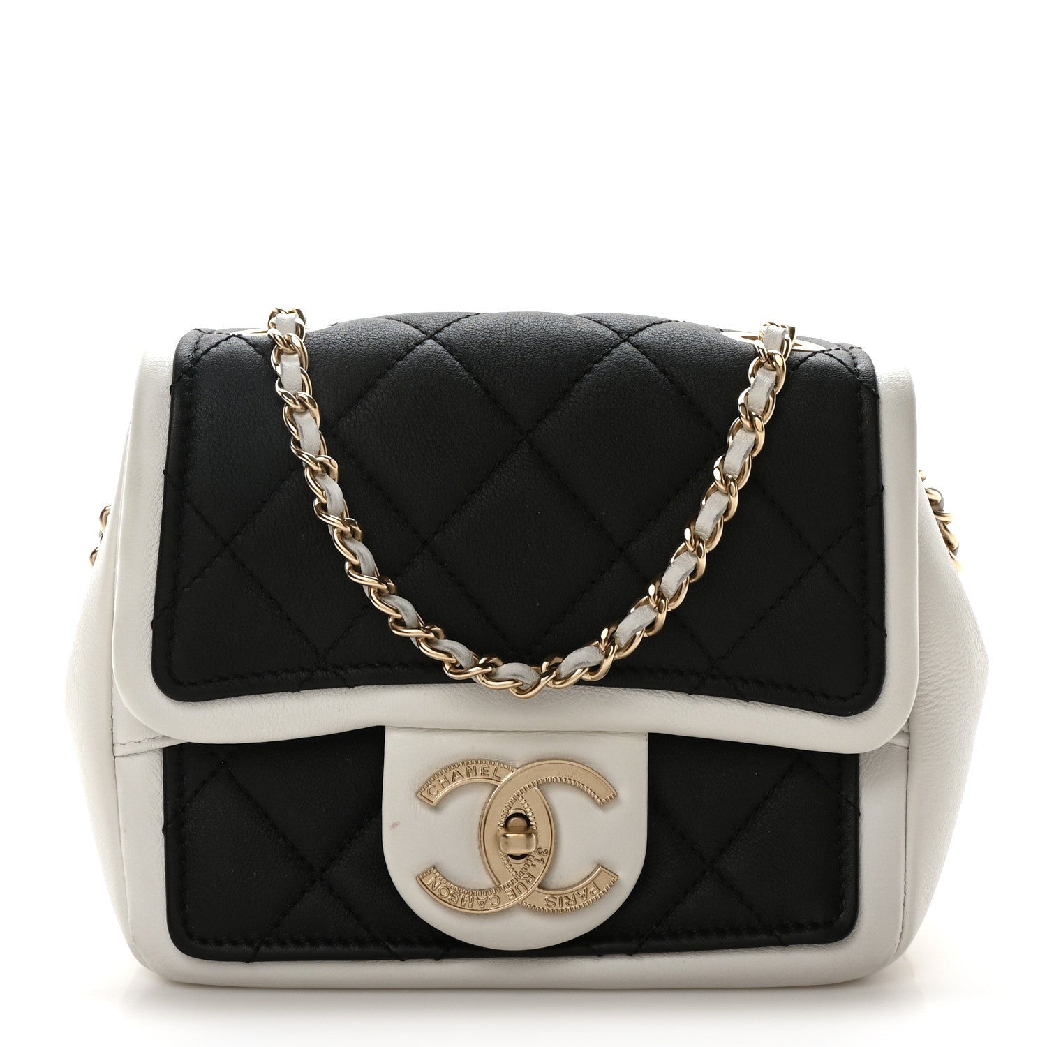 Chanel Lambskin Quilted Graphic Mini Flap Bag Black White 1 of 7