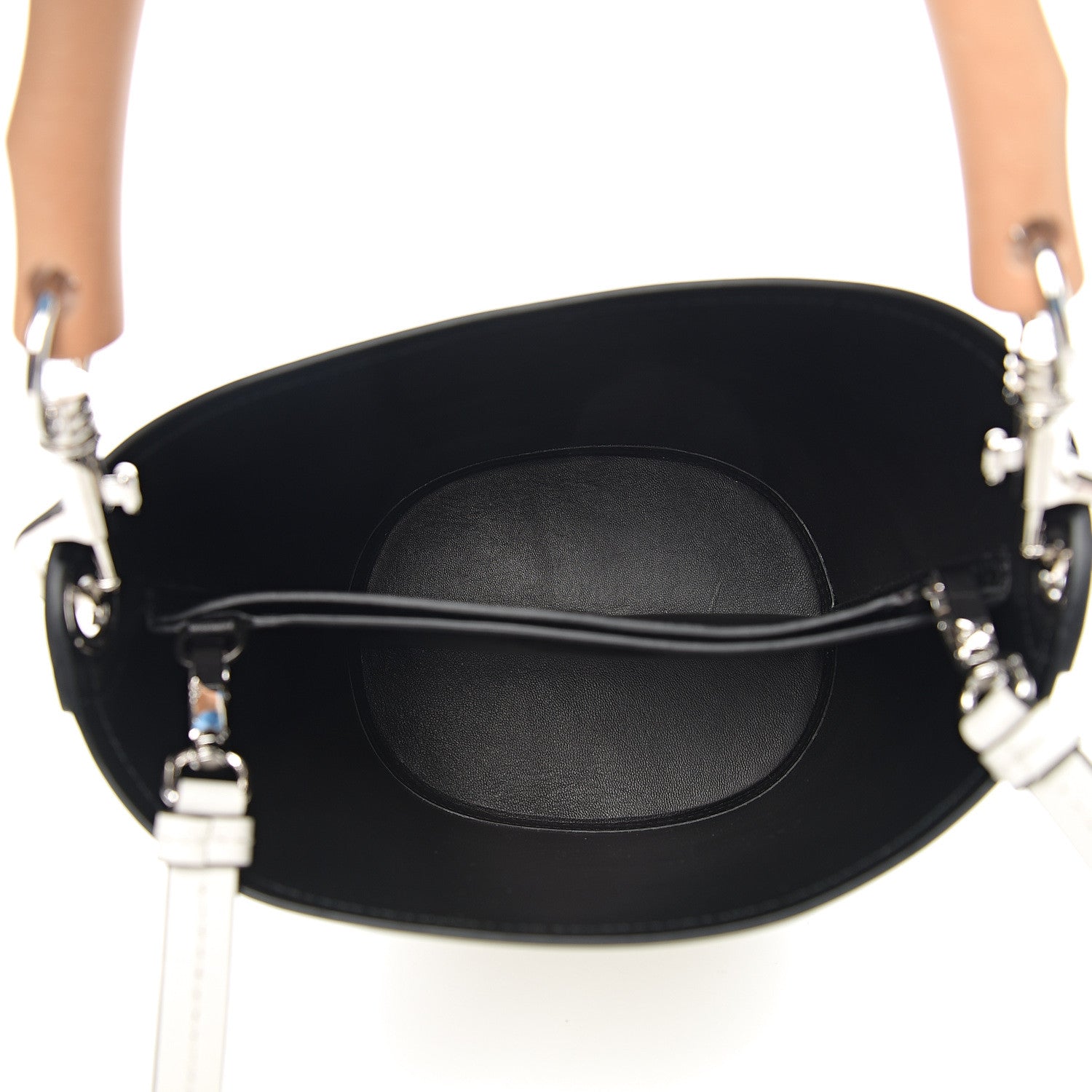 Prada City Calfskin Tambour Bucket Bag White Black 4 of 8