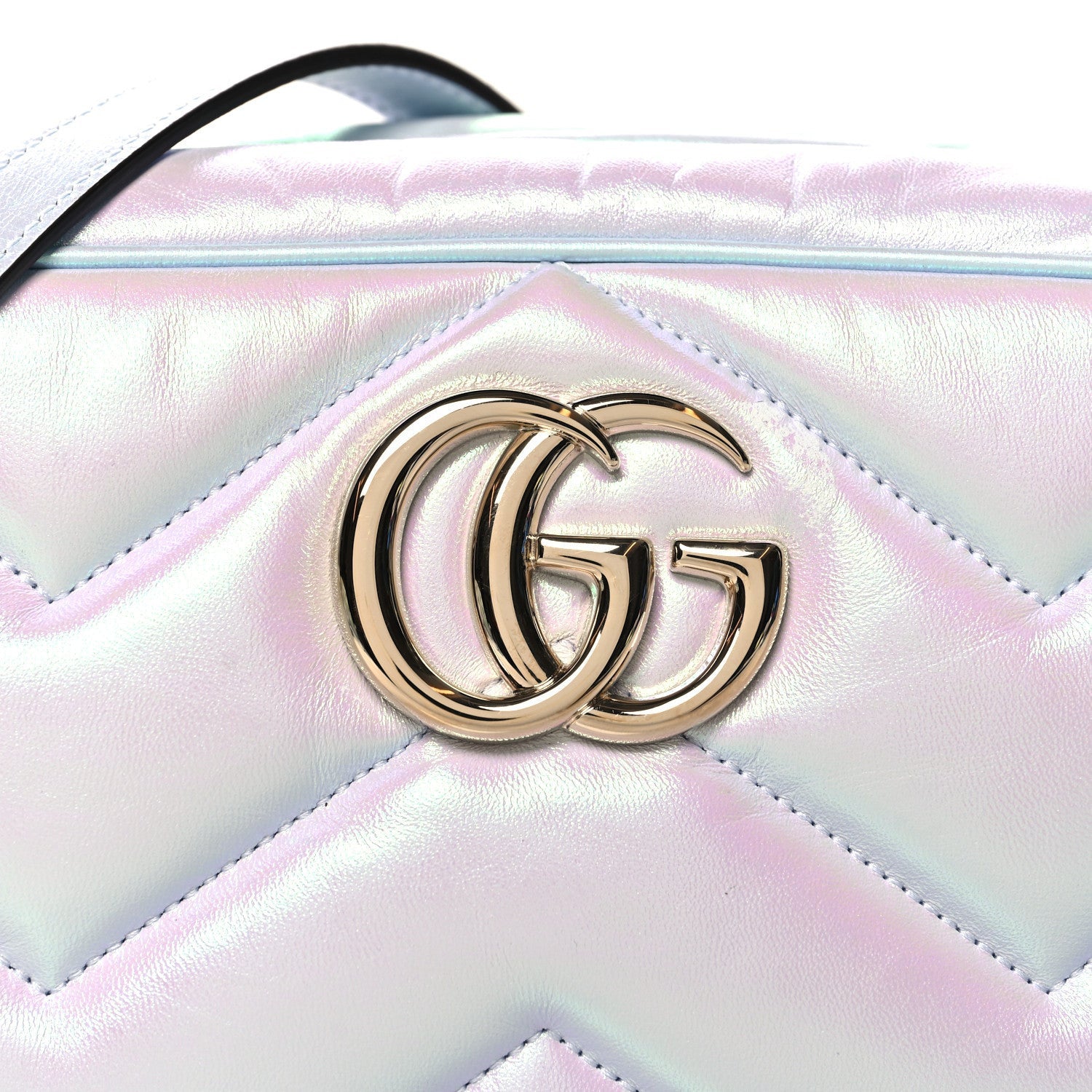 Gucci Iridescent Nappa Chevron Matelasse Small GG Marmont Chain Shoulder Bag Iridescent Snow Light Blue 7 of 7