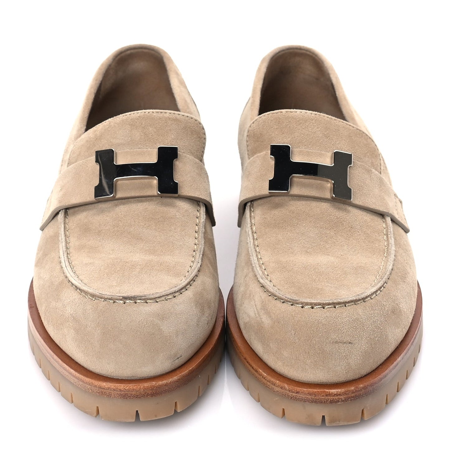 Suede Goatskin Womens Faubourg Loafers 37 Beige Argile Beige Argile