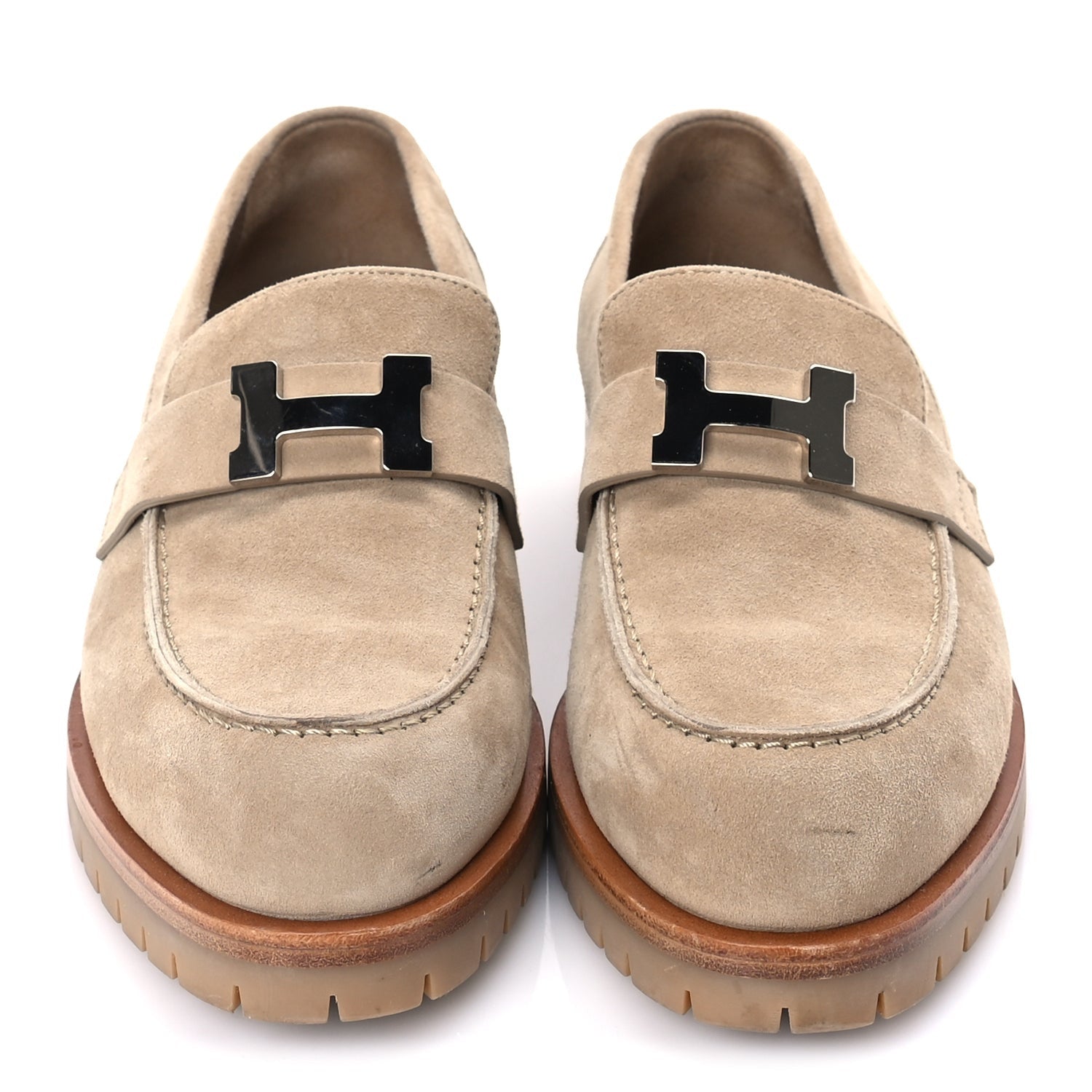 Hermes Suede Goatskin Womens Faubourg Loafers 37 Beige Argile Beige Argile 3 of 9
