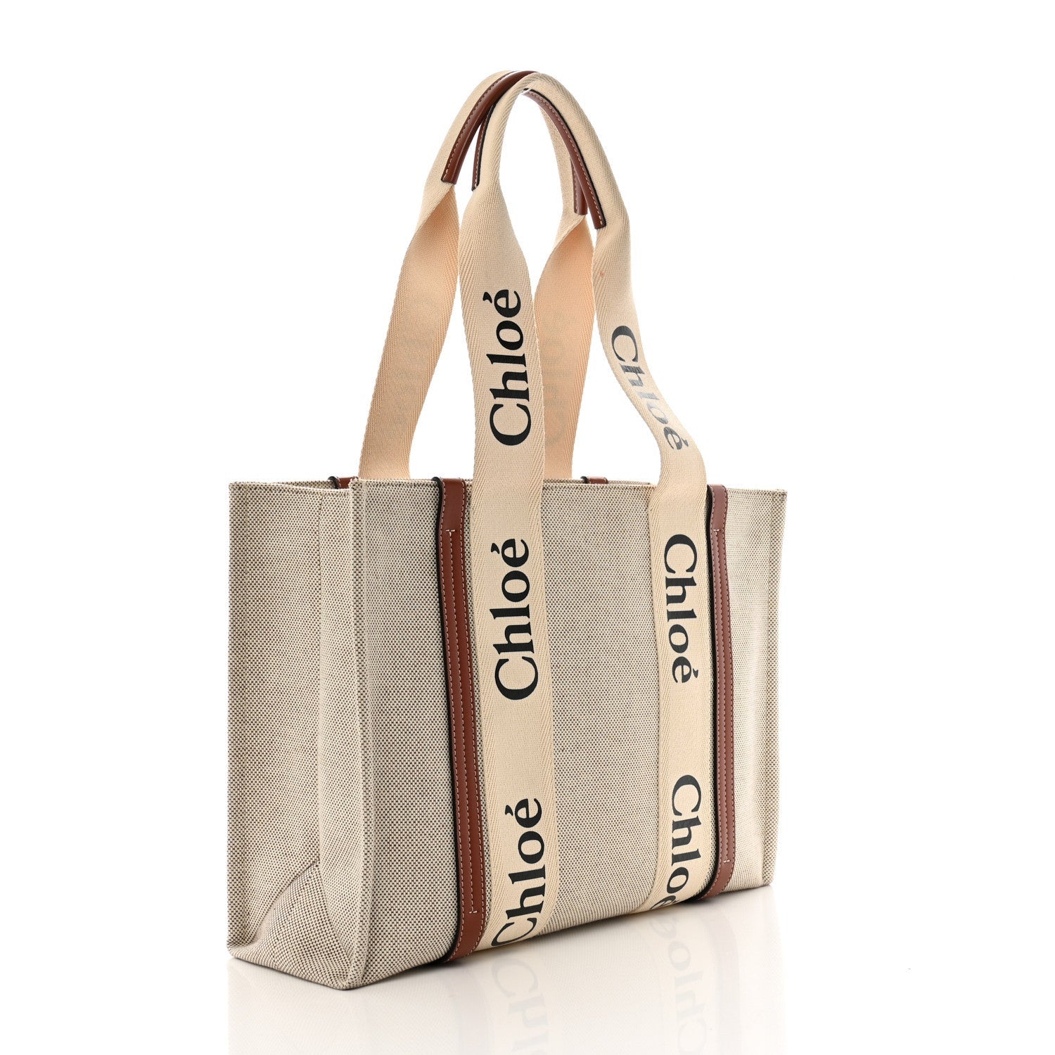Chloe Cotton Calfskin Medium Woody Ribbon Tote White Brown 3 of 6
