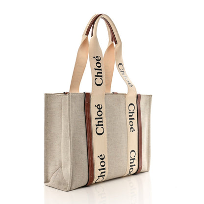 Chloe Cotton Calfskin Medium Woody Ribbon Tote White Brown 3 of 6