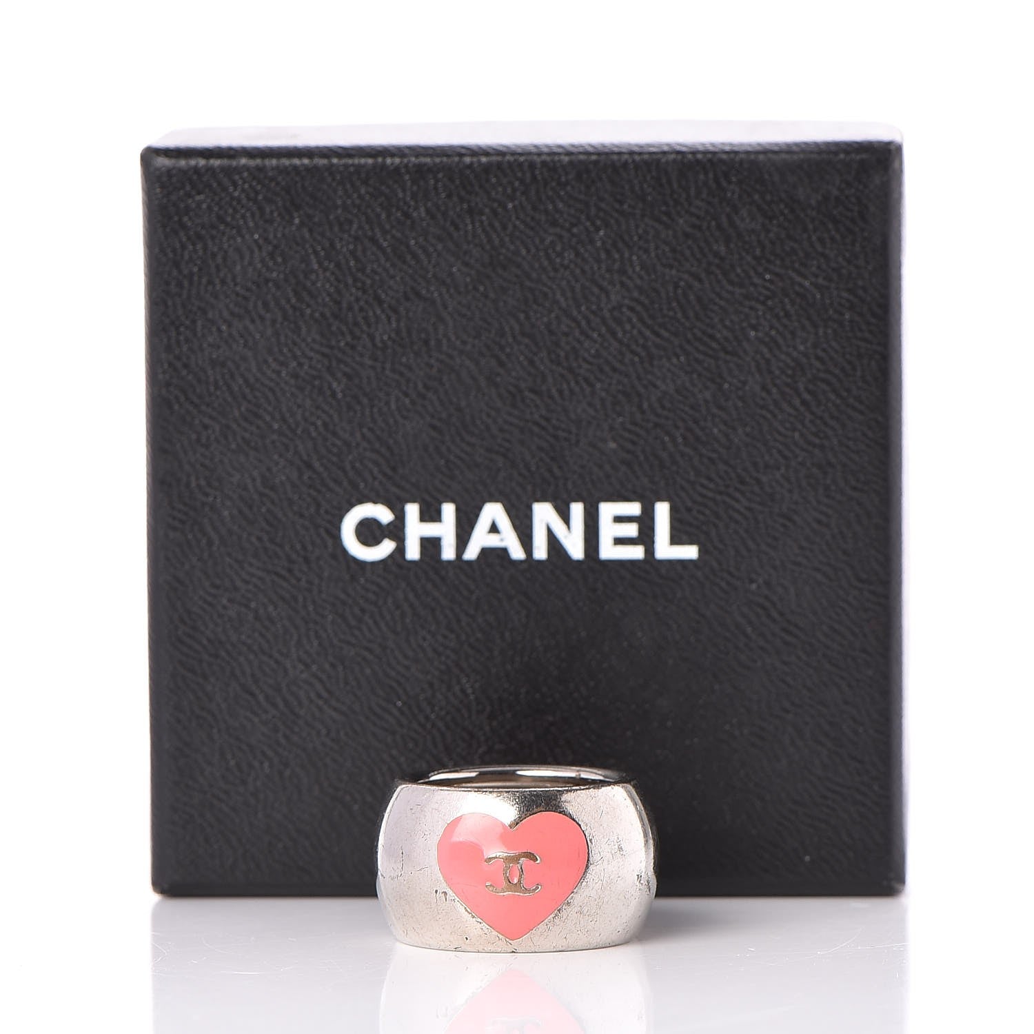 Chanel CC Heart Scarf Ring Silver Pink 4 of 4