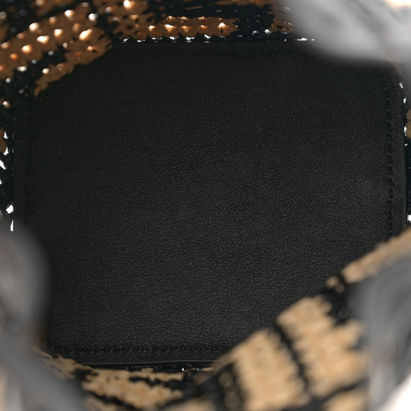 Raffia Vitello Seta F is FF Woven Mini Mon Tresor Bucket Bag Black Natural