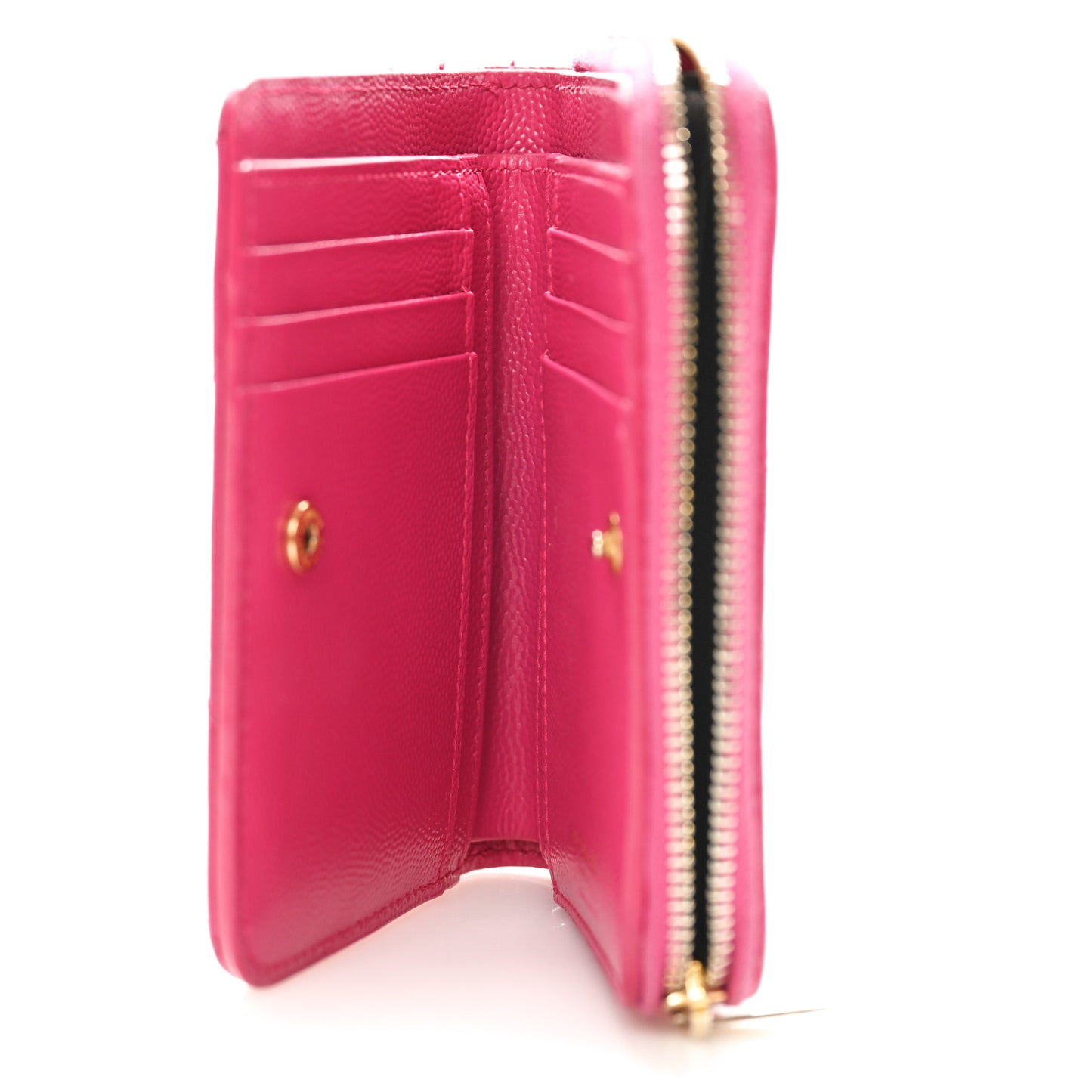 Grain De Poudre Matelasse Chevron Monogram Compact Zip Around Wallet Fuxia Couture