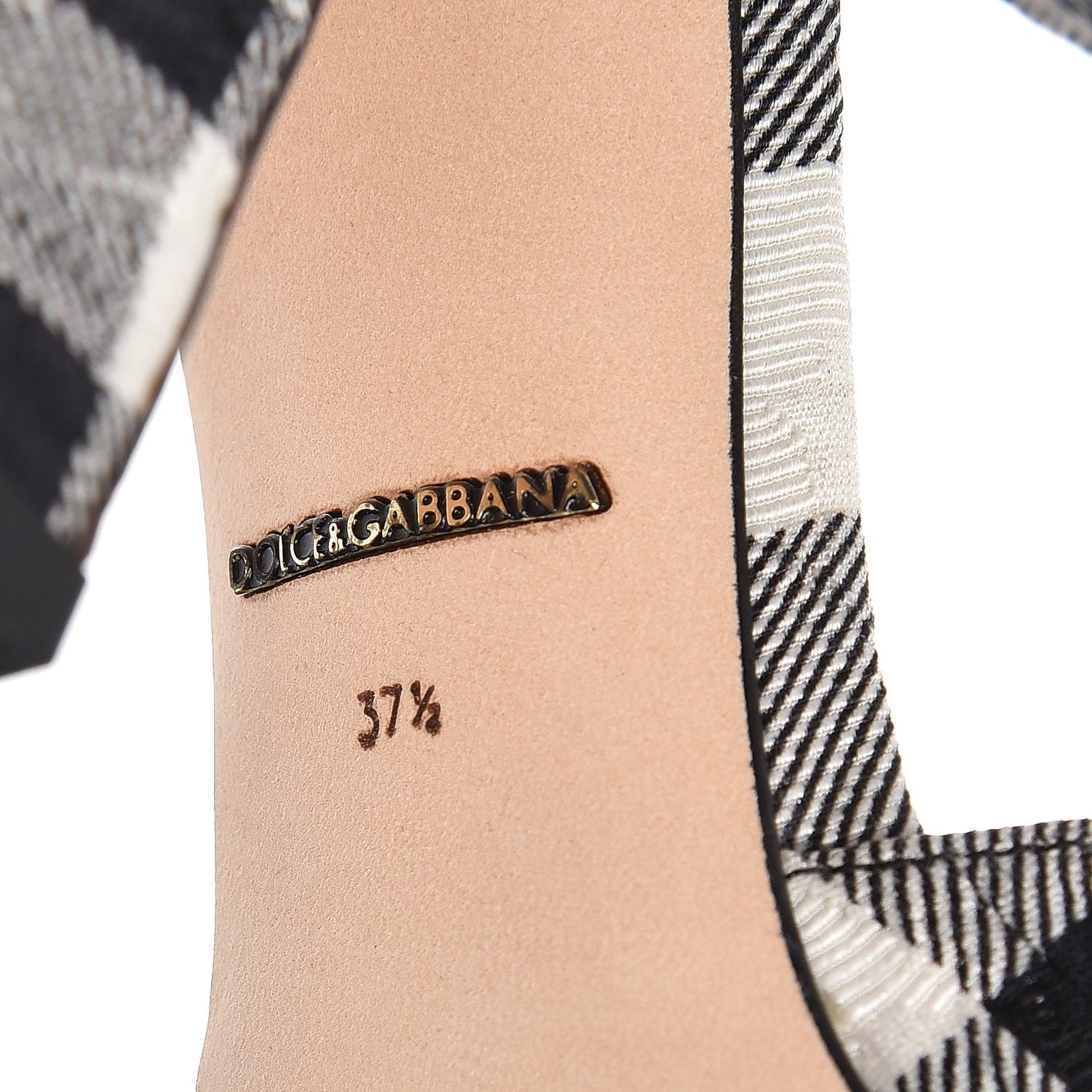 Dolce & Gabbana Gingham Brocade T Bar Pumps 37.5 Black White 9 of 13