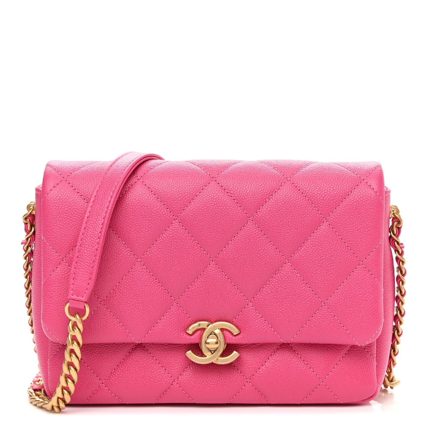 Shiny Caviar Quilted Small Chain Melody Flap Dark Pink