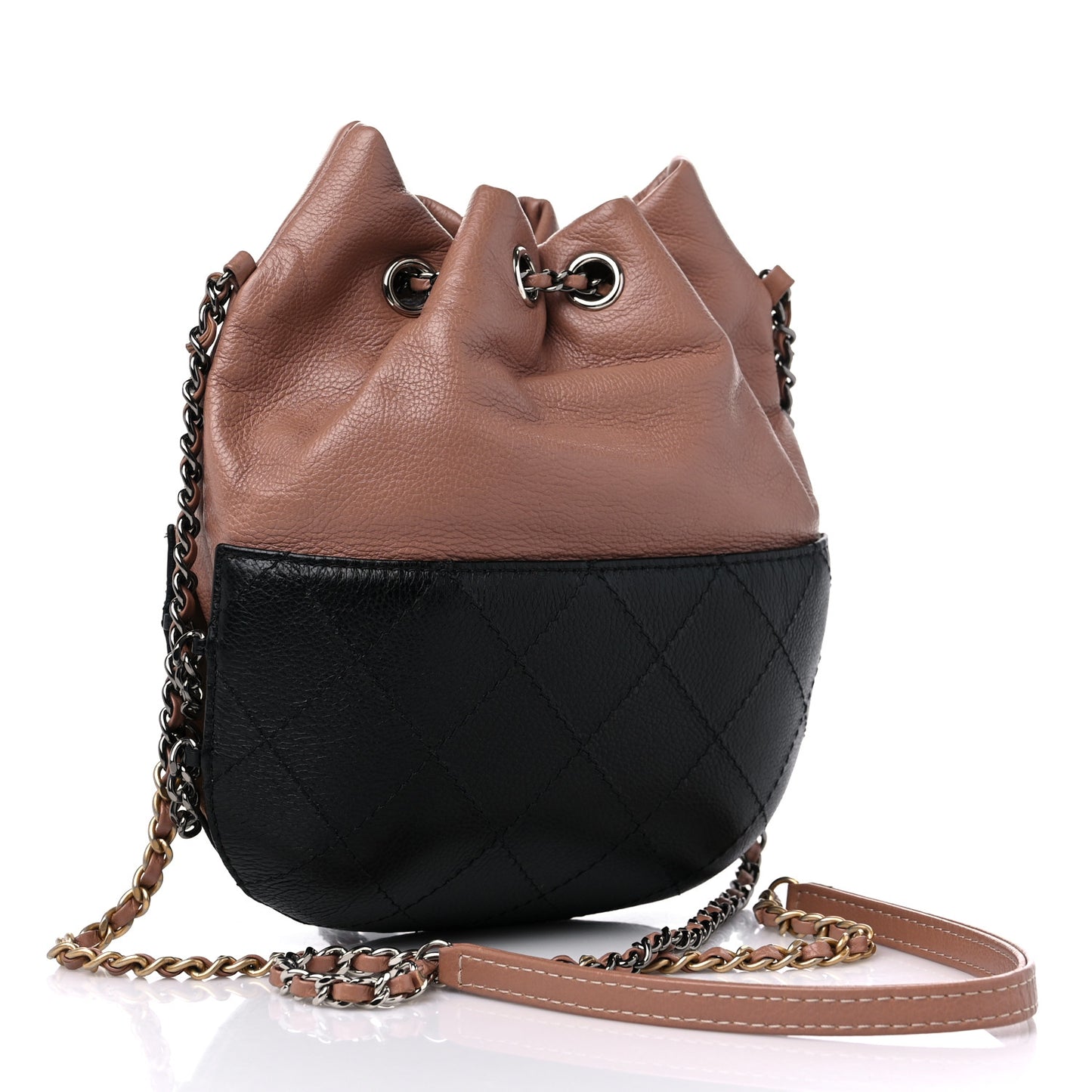 Calfskin Quilted Small Gabrielle Bucket Beige Black
