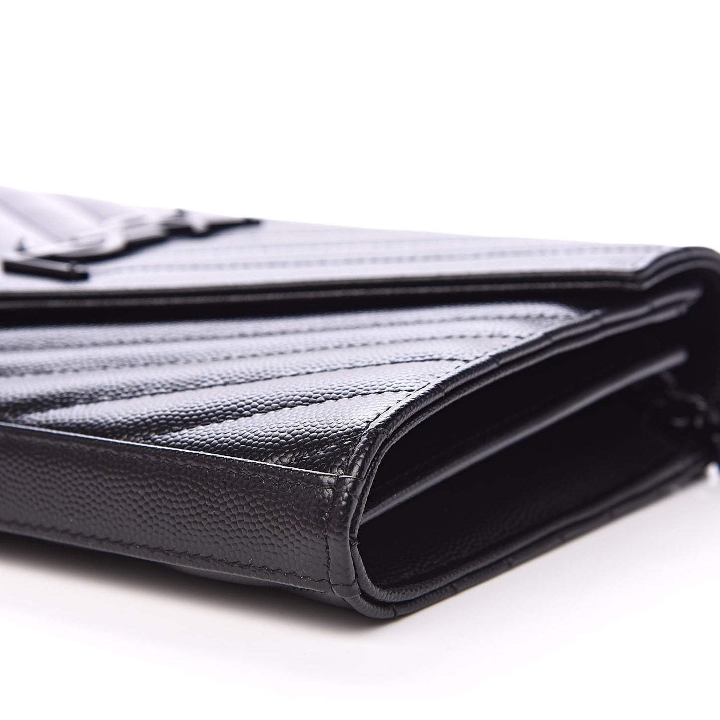 Grain De Poudre Matelasse Chevron Monogram Chain Wallet Black