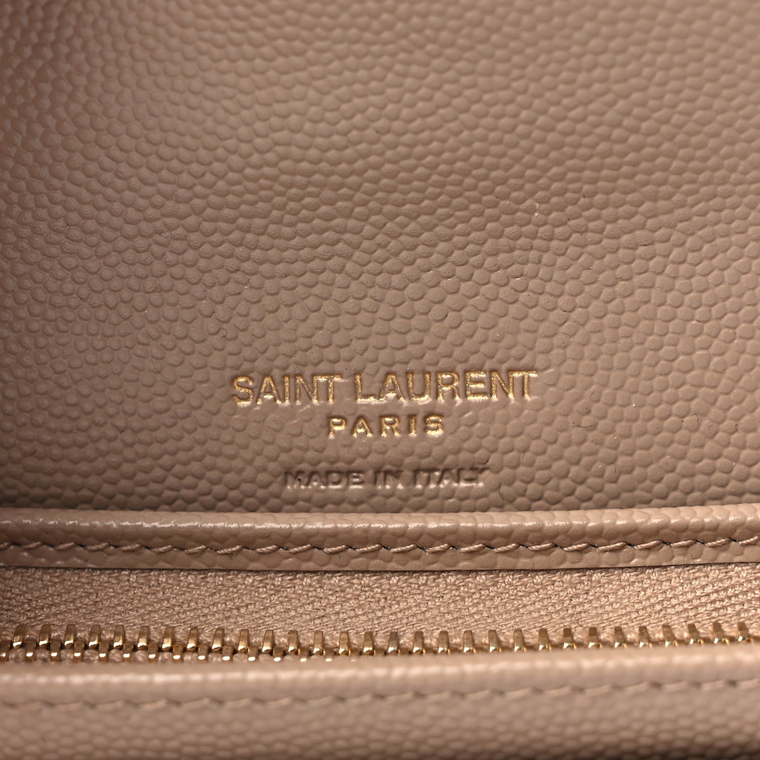 Saint Laurent Grain De Poudre Mixed Matelasse Triquilt Monogram Compact Tri Fold Wallet Dark Beige 5 of 6