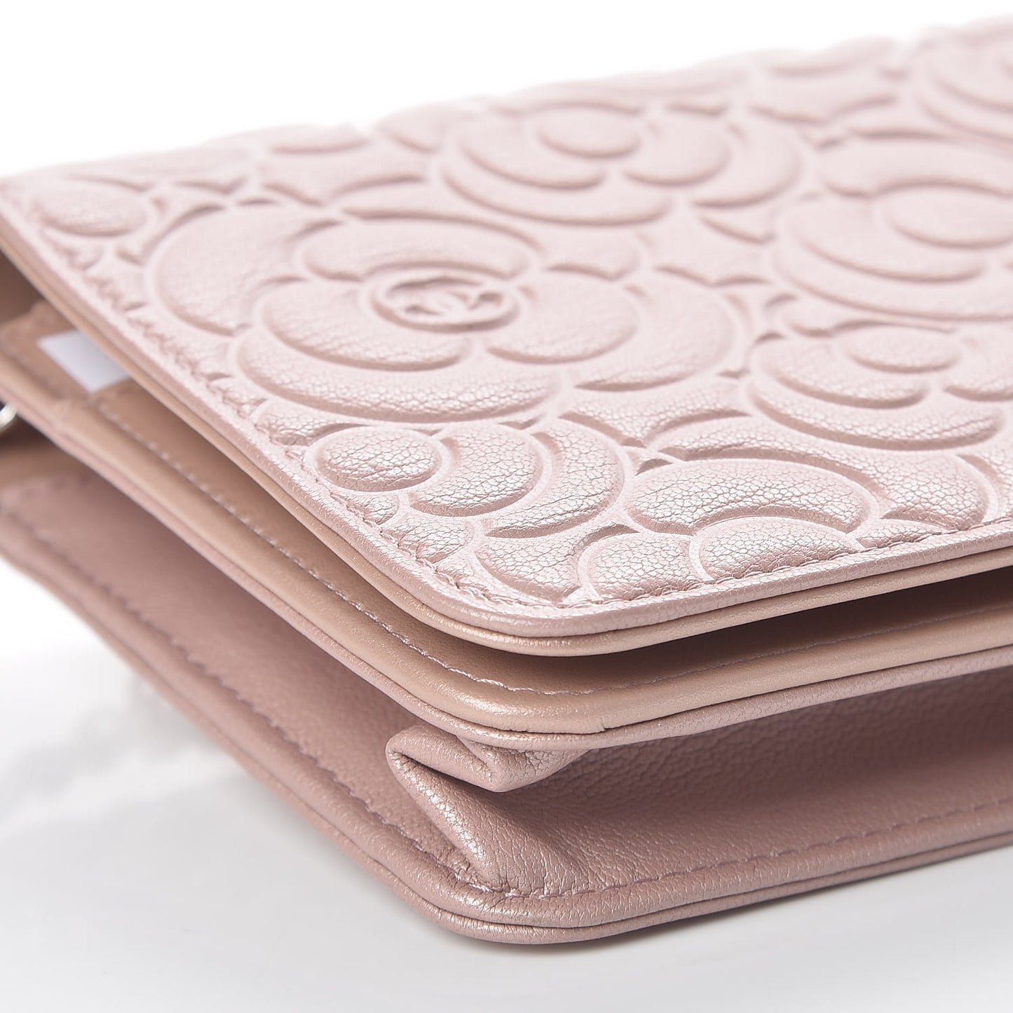 Goatskin Camellia Embossed Wallet On Chain WOC Light Pink