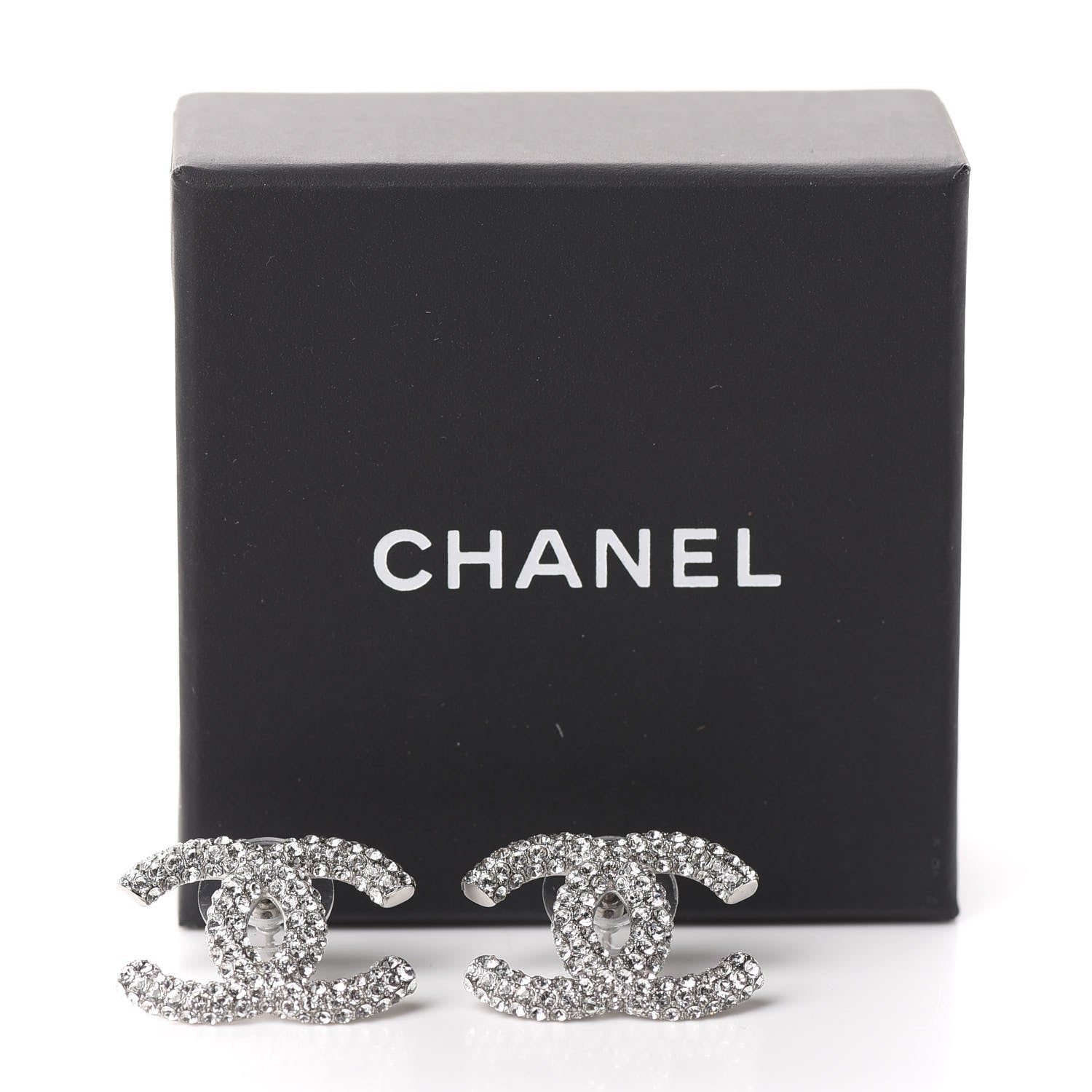 Chanel Crystal CC Treasure Chest Earrings Silver 5 of 5