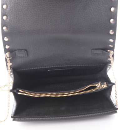 Valentino Garavani Pebbled Calfskin Rockstud Wallet on Chain Black 4 of 10