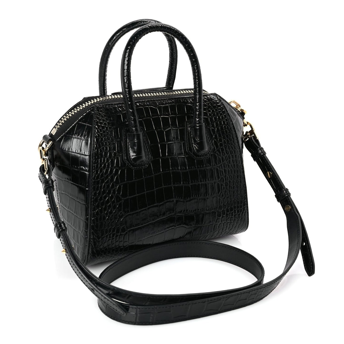 Calfskin Crocodile Embossed Mini Antigona Black