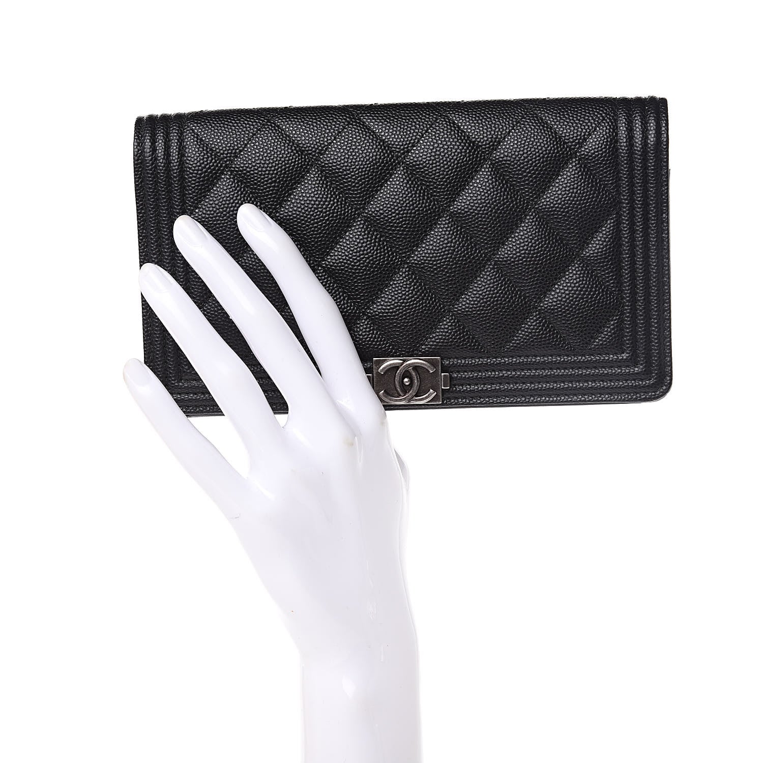 Chanel Caviar Quilted Boy Yen Wallet Black 2 of 9