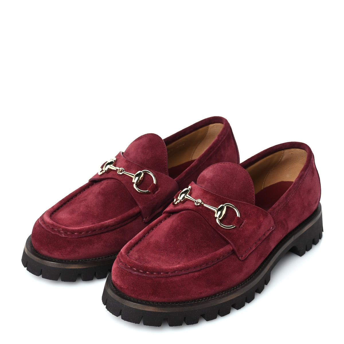 Gucci Suede Womens Horsebit Lug Sole Loafers 5.5 Burgundy 3 of 7