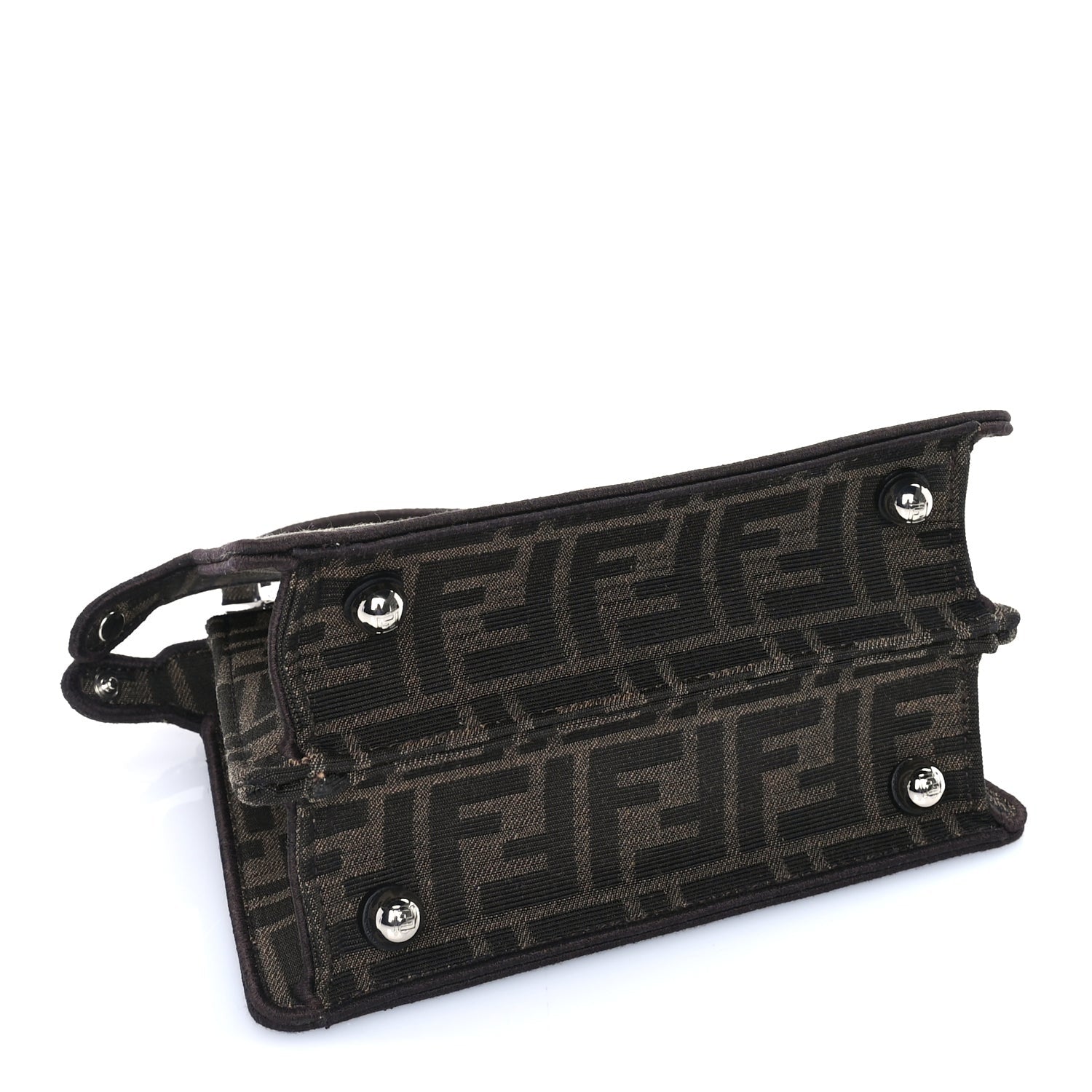 Fendi Fabric Jacquard FF 1974 Crystal Petite Peekaboo I SEE U Satchel Tabacco Moro 3 of 7