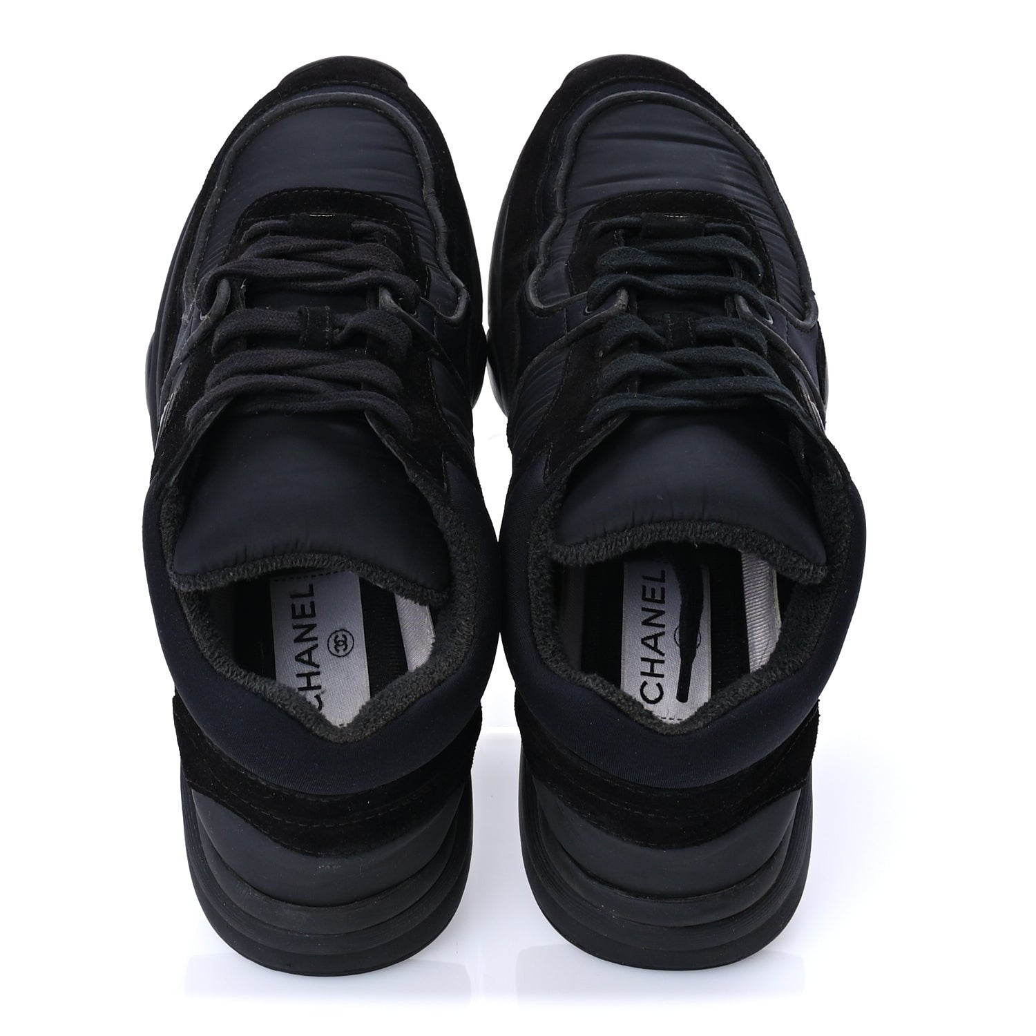Chanel Fabric Calfskin Suede CC Sneakers 38 Black 5 of 7
