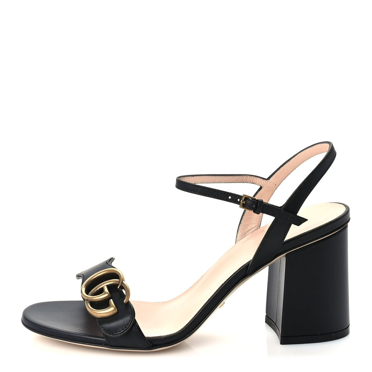 Gucci Lifford Calfskin GG Marmont Ankle Wrap 75mm Sandals 38 Black 1 of 7