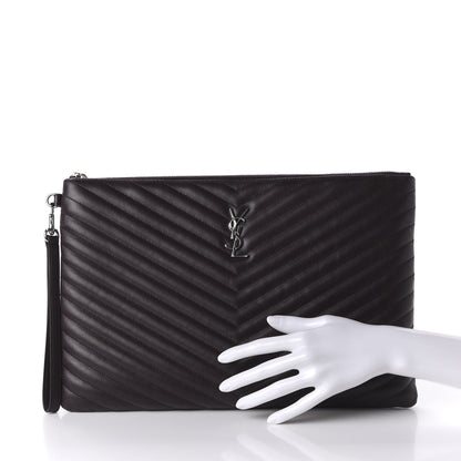 Saint Laurent Calfskin Matelasse Chevron Monogram Document Holder Amaranto 2 of 11